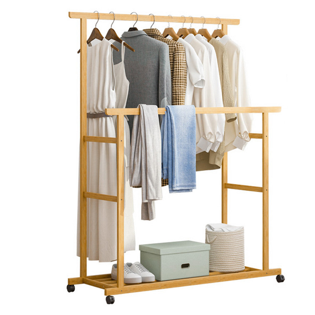 Coat Racks: Double Rail Heavy Strong Rolling Clothes Rack with Trousers Rack & Bottom Shelf