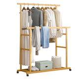 Coat Racks: Double Rail Heavy Strong Rolling Clothes Rack with Trousers Rack & Bottom Shelf