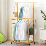 Coat Racks: Double Rail Heavy Strong Rolling Clothes Rack with Trousers Rack & Bottom Shelf