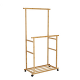 Drying Racks & Hangers: Portable Rolling Bamboo Clothes Rack for Kids with Hanging Rail