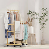 Drying Racks & Hangers: Portable Rolling Bamboo Clothes Rack for Kids with Hanging Rail