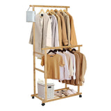 Drying Racks & Hangers: Portable Rolling Bamboo Clothes Rack for Kids with Hanging Rail