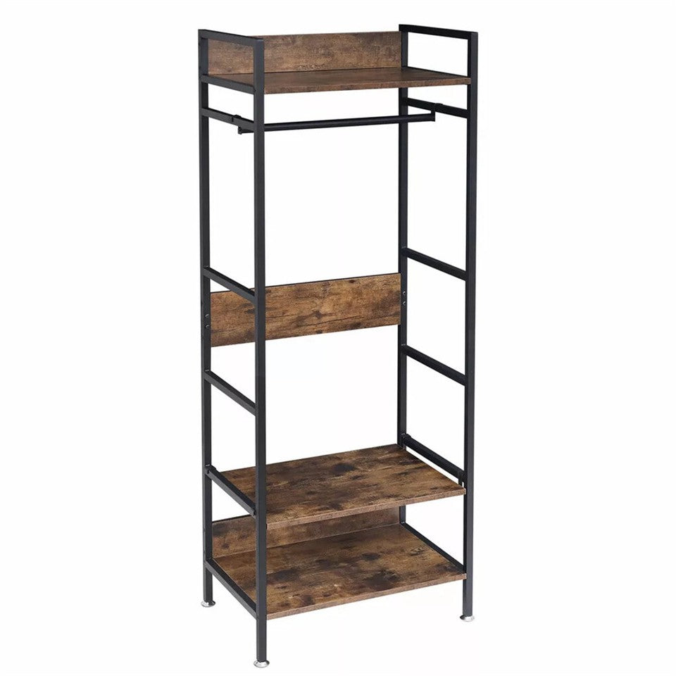 Coat Racks: Rustic Wooden Clothes Garment Rail Open Hanging Display Shelf Shoe Rack Entryway