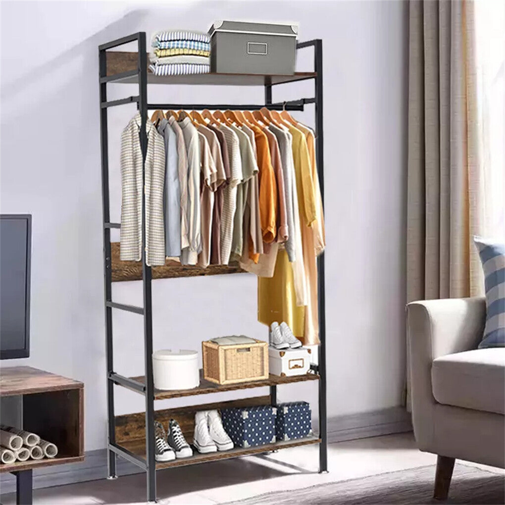 Coat Racks: Rustic Wooden Clothes Garment Rail Open Hanging Display Shelf Shoe Rack Entryway