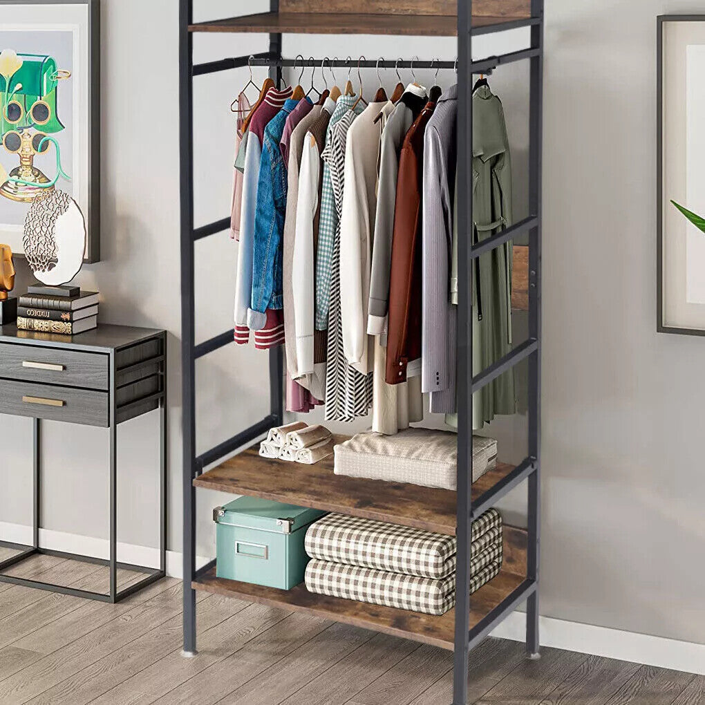 Coat Racks: Rustic Wooden Clothes Garment Rail Open Hanging Display Shelf Shoe Rack Entryway