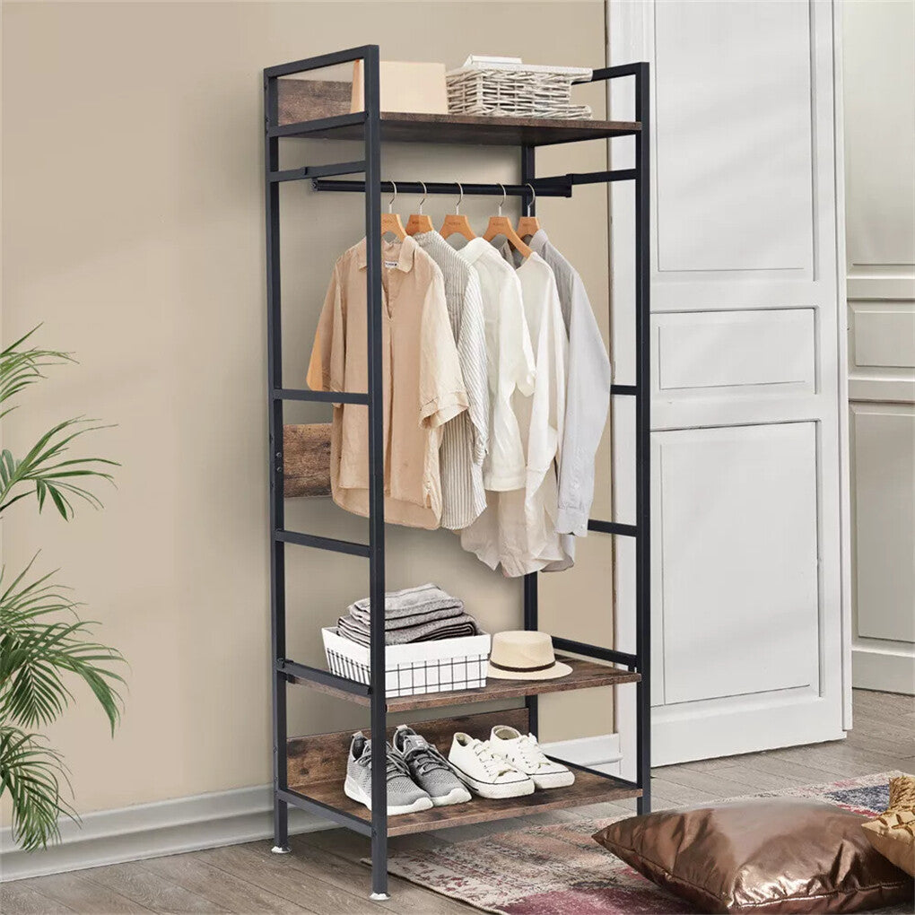 Coat Racks: Rustic Wooden Clothes Garment Rail Open Hanging Display Shelf Shoe Rack Entryway