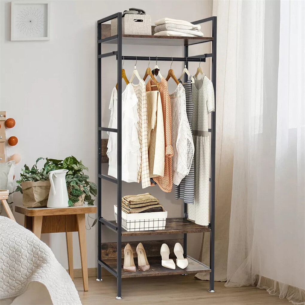 Coat Racks: Rustic Wooden Clothes Garment Rail Open Hanging Display Shelf Shoe Rack Entryway