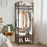 Coat Racks: Rustic Wooden Clothes Garment Rail Open Hanging Display Shelf Shoe Rack Entryway