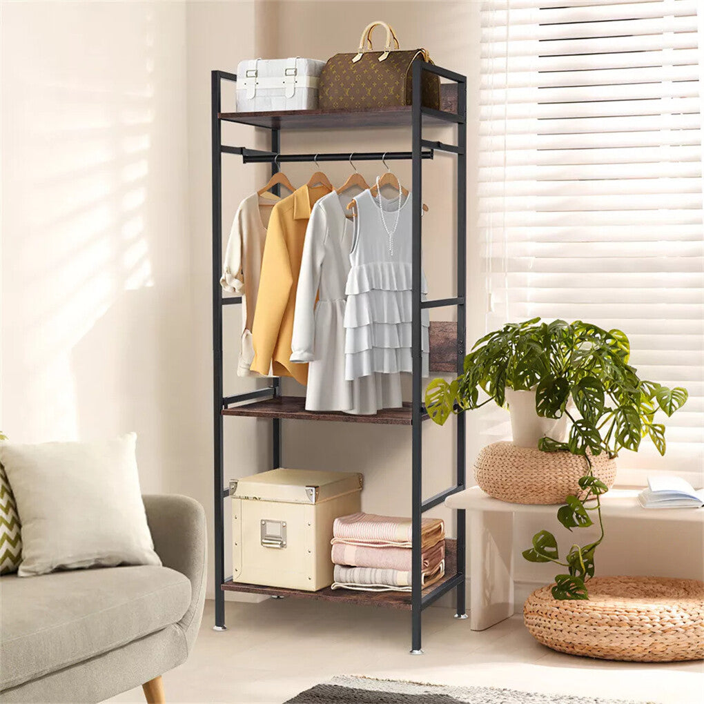Coat Racks: Rustic Wooden Clothes Garment Rail Open Hanging Display Shelf Shoe Rack Entryway