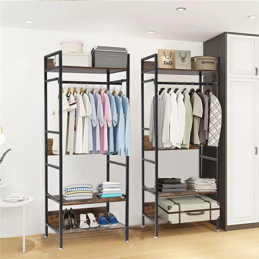 Coat Racks: Rustic Wooden Clothes Garment Rail Open Hanging Display Shelf Shoe Rack Entryway