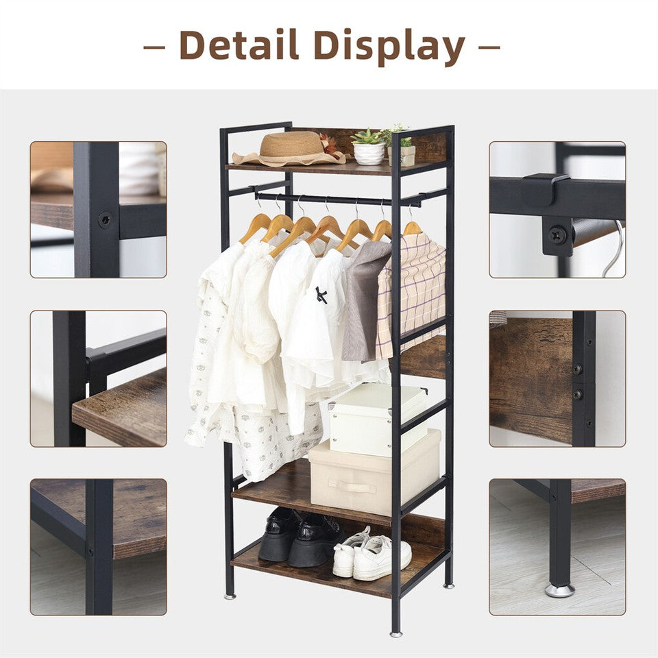 Coat Racks: Rustic Wooden Clothes Garment Rail Open Hanging Display Shelf Shoe Rack Entryway