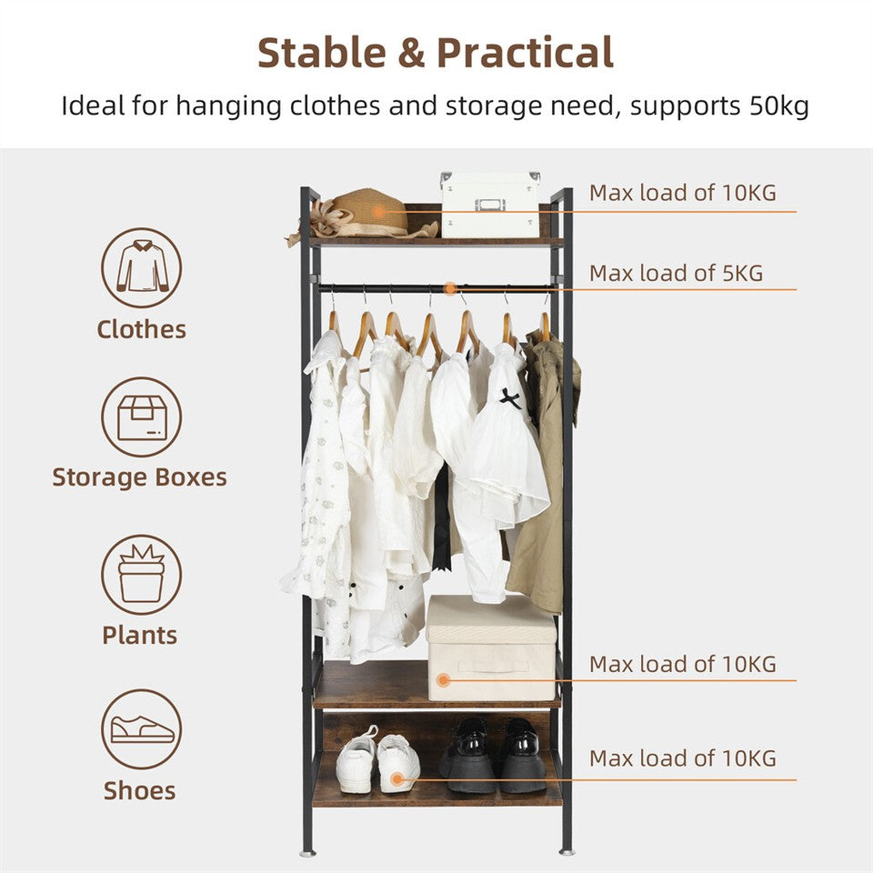 Coat Racks: Rustic Wooden Clothes Garment Rail Open Hanging Display Shelf Shoe Rack Entryway