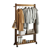 Coat Racks: Walnut Wood Rolling Clothing Garment Rack Open Wardrobe Entryway Bedroom Shop