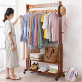 Coat Racks: Walnut Wood Rolling Clothing Garment Rack Open Wardrobe Entryway Bedroom Shop