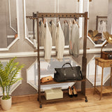 Coat Racks: Walnut Wood Rolling Clothing Garment Rack Open Wardrobe Entryway Bedroom Shop