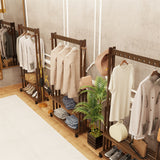 Coat Racks: Walnut Wood Rolling Clothing Garment Rack Open Wardrobe Entryway Bedroom Shop