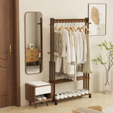 Coat Racks: Walnut Wood Rolling Clothing Garment Rack Open Wardrobe Entryway Bedroom Shop