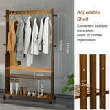 Coat Racks: Walnut Wood Rolling Clothing Garment Rack Open Wardrobe Entryway Bedroom Shop
