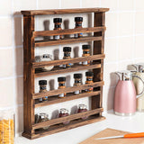 Wall Storage Racks: 4 Tiers Rustic Wood Spice Rack Organizer Wall Mounted Kitchen Shelves Space Save