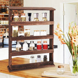 Wall Storage Racks: 4 Tiers Rustic Wood Spice Rack Organizer Wall Mounted Kitchen Shelves Space Save