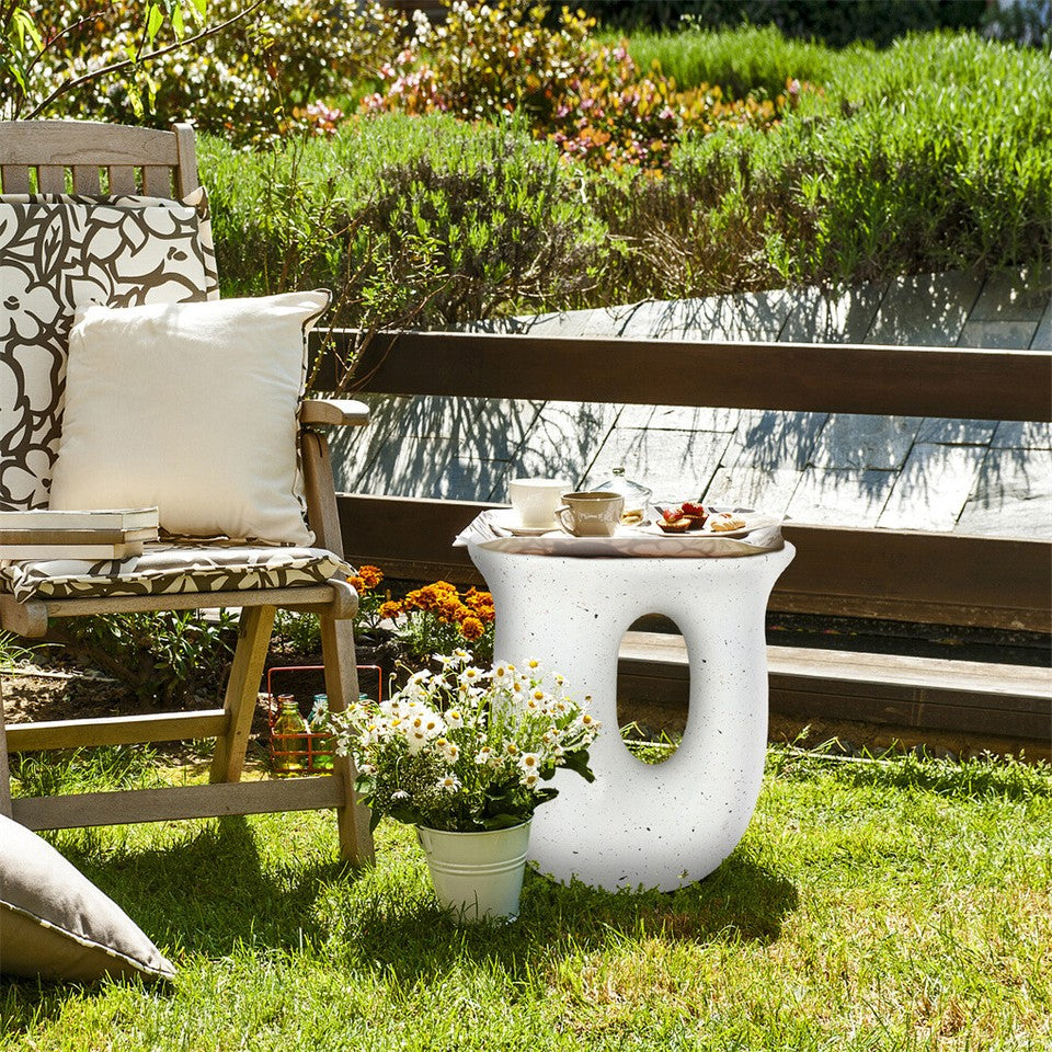 Table & Bar Stools: U-Shaped Terrazzo Concrete Outdoor Stool