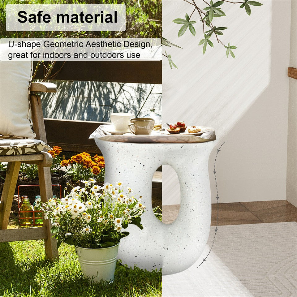 Table & Bar Stools: U-Shaped Terrazzo Concrete Outdoor Stool