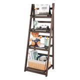 Bookcases & Shelves: Retro 4 Tier Wooden Ladder Bookcase Folding Book Shelf Plant Stand Storage Rack