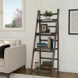 Bookcases & Shelves: Retro 4 Tier Wooden Ladder Bookcase Folding Book Shelf Plant Stand Storage Rack