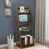 Bookcases & Shelves: Retro 4 Tier Wooden Ladder Bookcase Folding Book Shelf Plant Stand Storage Rack