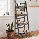Bookcases & Shelves: Retro 4 Tier Wooden Ladder Bookcase Folding Book Shelf Plant Stand Storage Rack