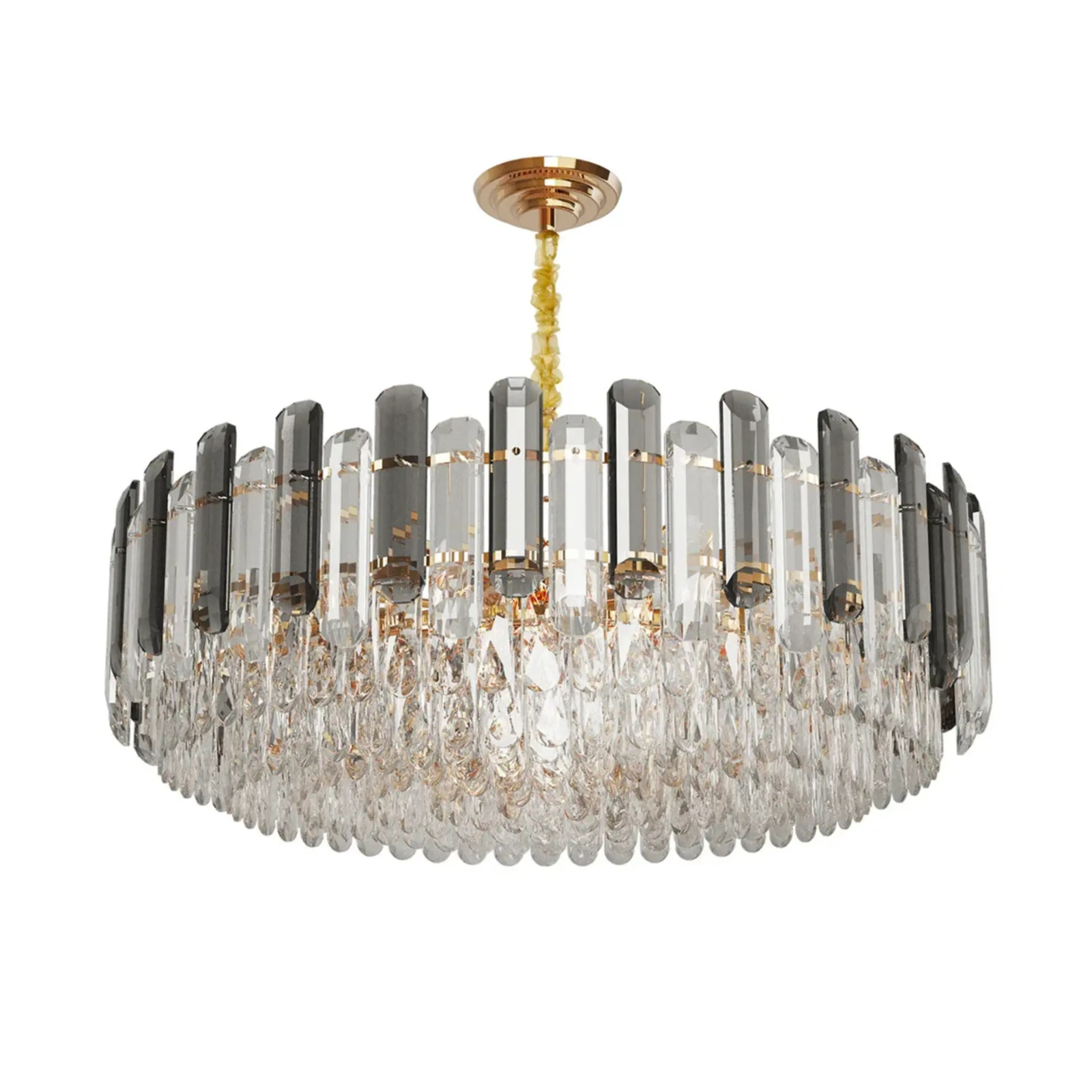 Ceiling Lights: P&P Gold And Grey Smoky Crystal Chandelier With 10 E14 LED Lights And Adjustable Height