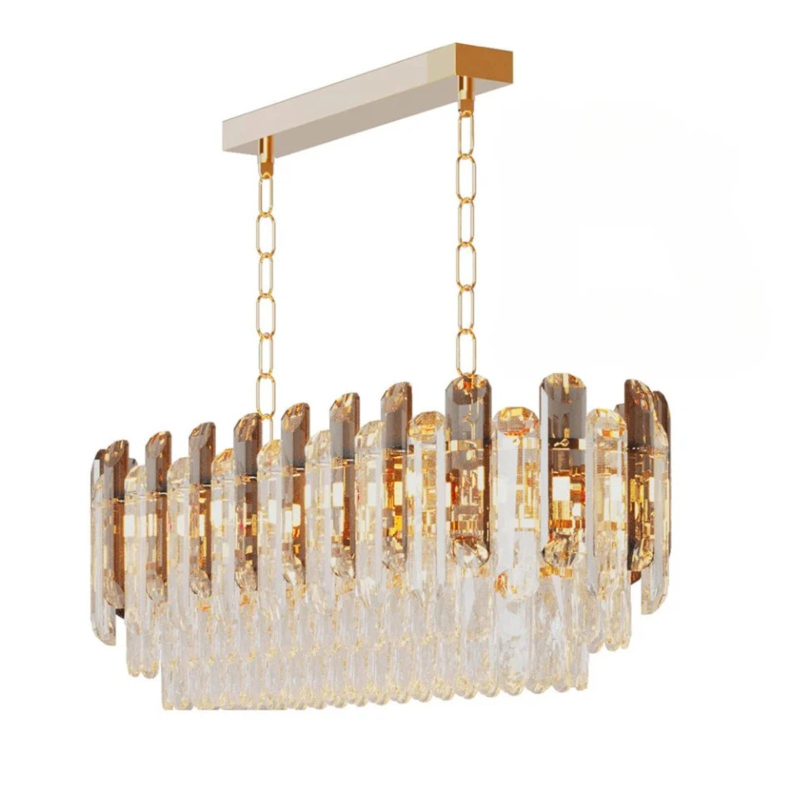 Ceiling Lights: P&P Gold Transparent And Grey Crystal Chandelier With Adjustable Height And LED Lights
