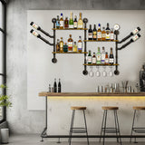 Wall Storage Racks: Industrial Pipe Bar Wall Liquor Shelf Floating Shelves with Wine Glass Holder