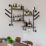 Wall Storage Racks: Industrial Pipe Bar Wall Liquor Shelf Floating Shelves with Wine Glass Holder
