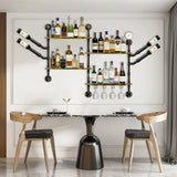 Wall Storage Racks: Industrial Pipe Bar Wall Liquor Shelf Floating Shelves with Wine Glass Holder