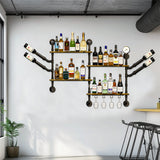Wall Storage Racks: Industrial Pipe Bar Wall Liquor Shelf Floating Shelves with Wine Glass Holder