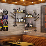 Wall Storage Racks: Industrial Pipe Bar Wall Liquor Shelf Floating Shelves with Wine Glass Holder