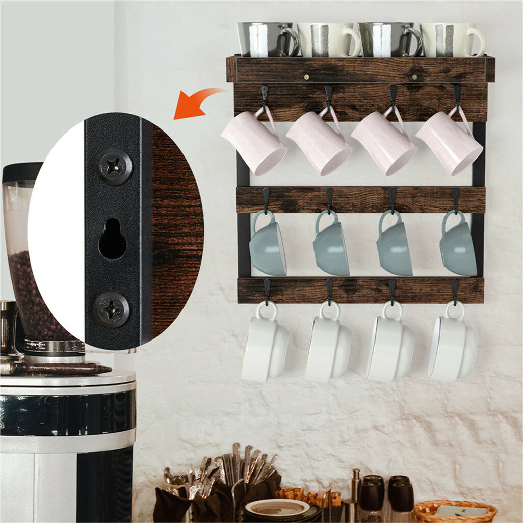 Wall Storage Racks: Tea Coffee Mug Rack Storage Holder Cup Hanger Wood Wall Mounted Teacup Organizer