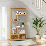 Bookcases & Shelves: 6 Tiers Freestanding Bamboo Storage Shelf High & Low Shelf Bookshelf Plant Stand