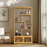 Bookcases & Shelves: 6 Tiers Freestanding Bamboo Storage Shelf High & Low Shelf Bookshelf Plant Stand