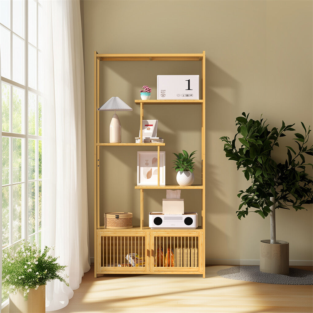 6 Tiers Freestanding Bamboo Storage Shelf High & Low Shelf Bookshelf Plant Stand