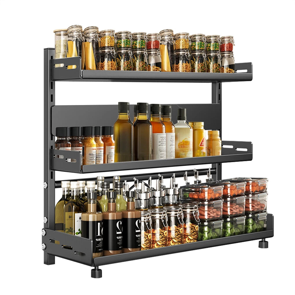 Wall Storage Racks: 3-Tier Large Kitchen Spice Rack Anti-Rust Organizer Shelf, Height Adjustable Storage Rack AU