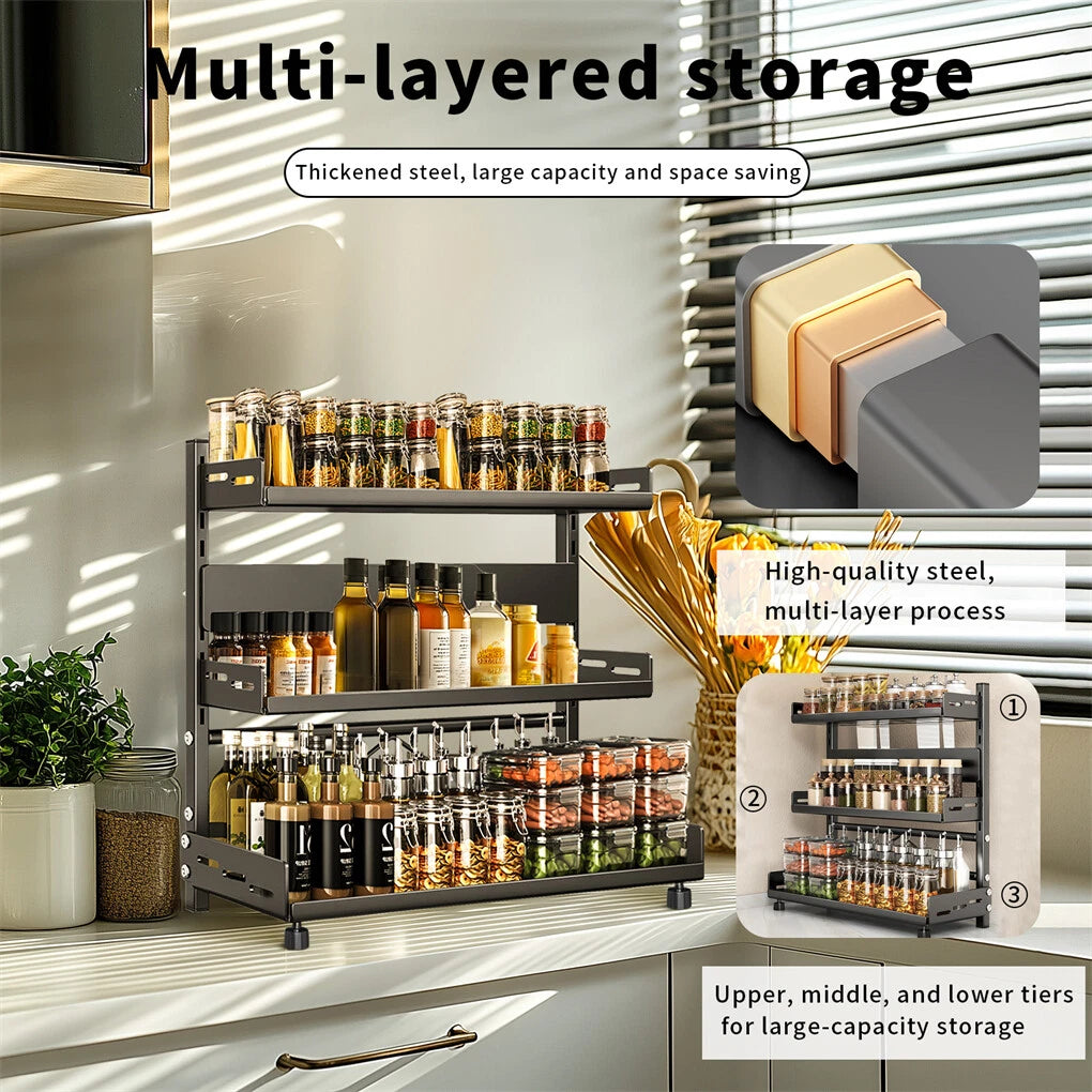 Wall Storage Racks: 3-Tier Large Kitchen Spice Rack Anti-Rust Organizer Shelf, Height Adjustable Storage Rack AU