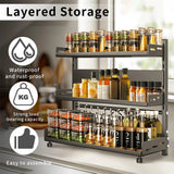Wall Storage Racks: 3-Tier Large Kitchen Spice Rack Anti-Rust Organizer Shelf, Height Adjustable Storage Rack AU