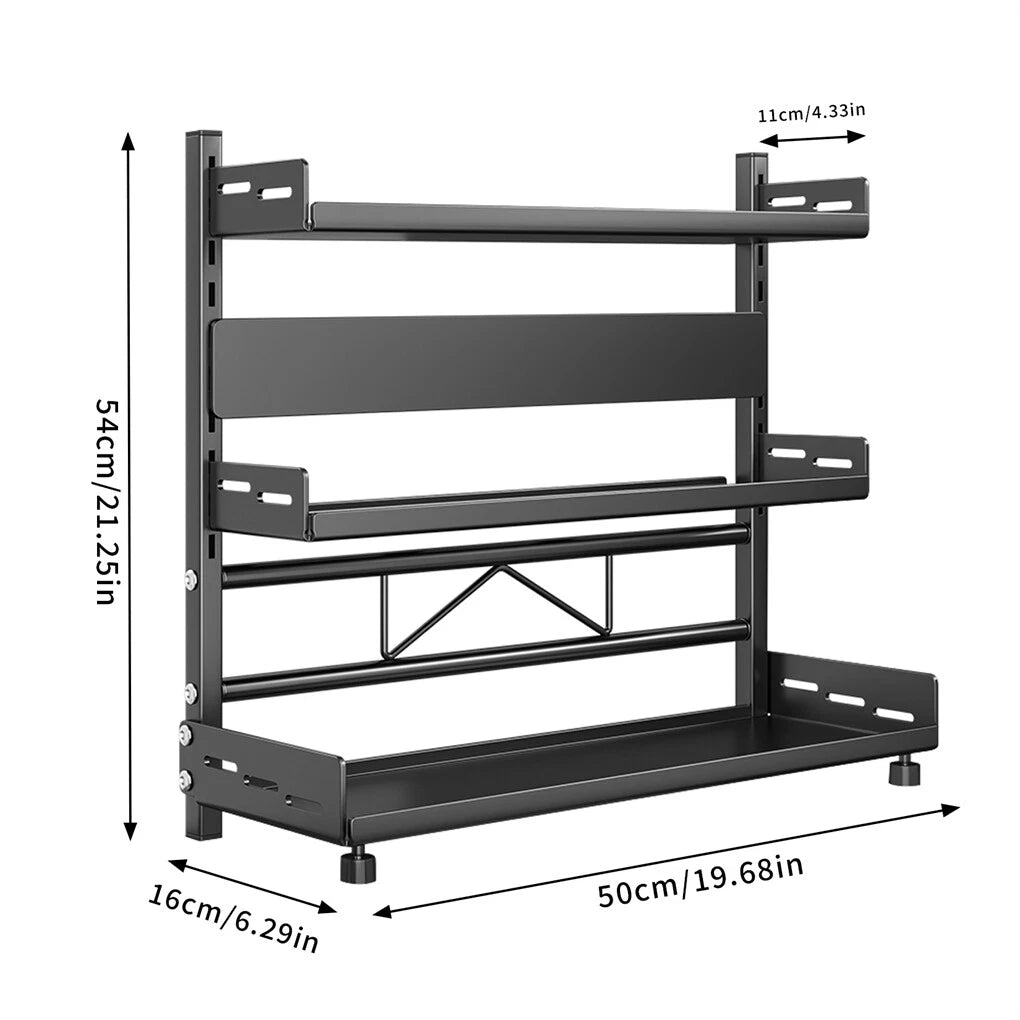 Wall Storage Racks: 3-Tier Large Kitchen Spice Rack Anti-Rust Organizer Shelf, Height Adjustable Storage Rack AU