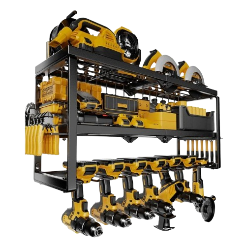 P&P Heavy Duty Power Tool Organizer with 7 Drill Holders Wall Mounted Garage Storage Rack for Tools & Utility