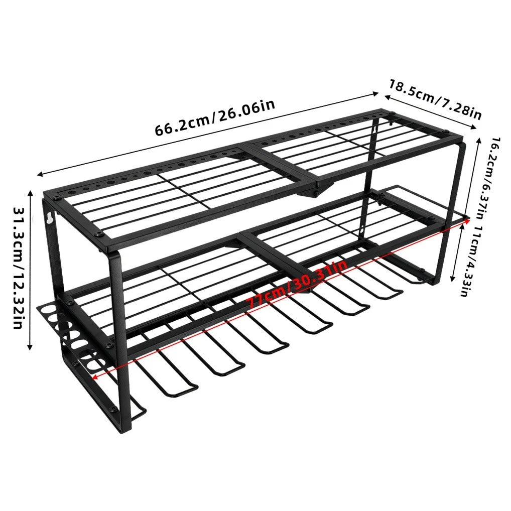 P&P Heavy Duty Power Tool Organizer with 7 Drill Holders Wall Mounted Garage Storage Rack for Tools & Utility