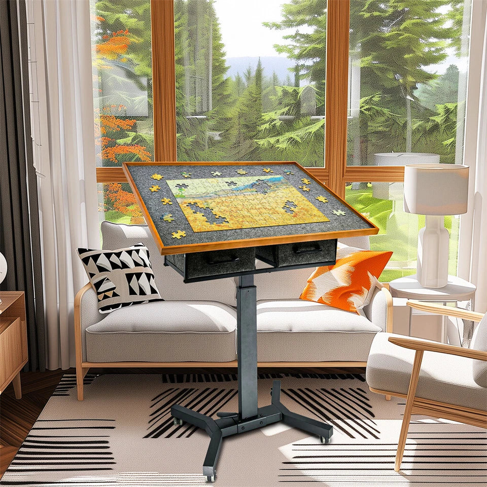1500-Piece Jigsaw Puzzle Table with Storage Drawers, Adjustable Tilt and 360° Rotation