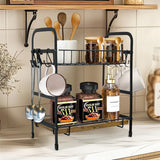 Wall Storage Racks: Vintage Coffee Bar Station Organizer Holder Stand with 2-Tier Shelves & 12 Hooks