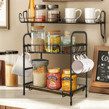 Wall Storage Racks: Vintage Coffee Bar Station Organizer Holder Stand with 2-Tier Shelves & 12 Hooks